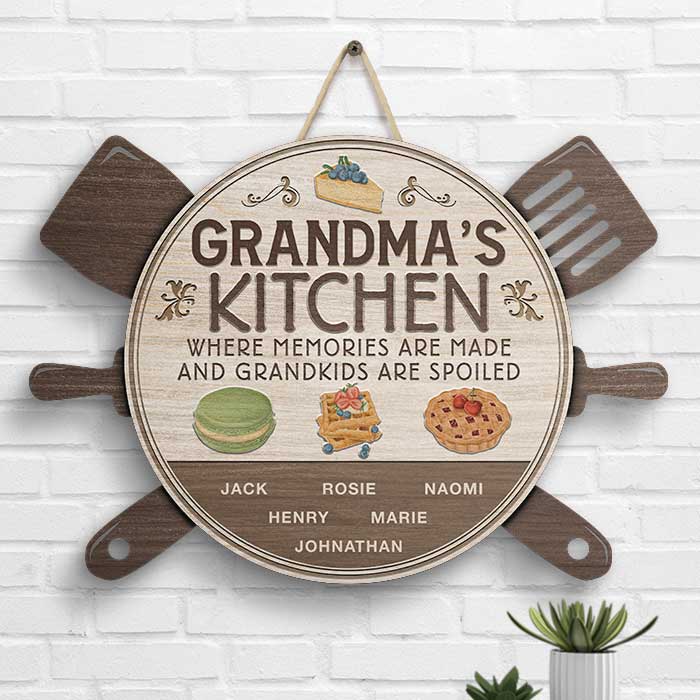 La cuisine de grand-mère, où les souvenirs se créent et les petits-enfants sont gâtés - Panneau en bois personnalisé - Cadeau pour grand-mère et grands-parents