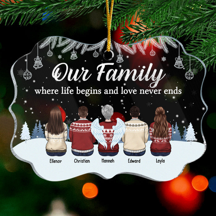 Notre famille, là où la vie commence et où l'amour ne finit jamais - Décoration de Noël personnalisée en acrylique en forme de Benelux - Cadeau pour les membres de la famille, cadeau de Noël