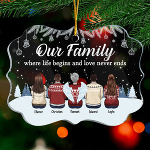 Notre famille, là où la vie commence et où l'amour ne finit jamais - Décoration de Noël personnalisée en acrylique en forme de Benelux - Cadeau pour les membres de la famille, cadeau de Noël