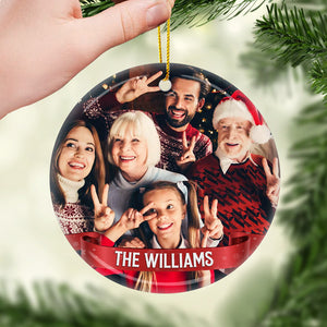 L'amour de notre famille - Décoration de Noël personnalisée en céramique ronde avec photo - Télécharger une image, cadeau pour la famille, cadeau de Noël
