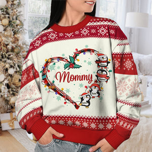 Les petits pingouins de grand-mère - Sweat-shirt de Noël unisexe personnalisé et moche, sweat-shirt en laine, sweat-shirt imprimé intégral - Cadeau pour grand-mère, grands-parents, cadeau de Noël