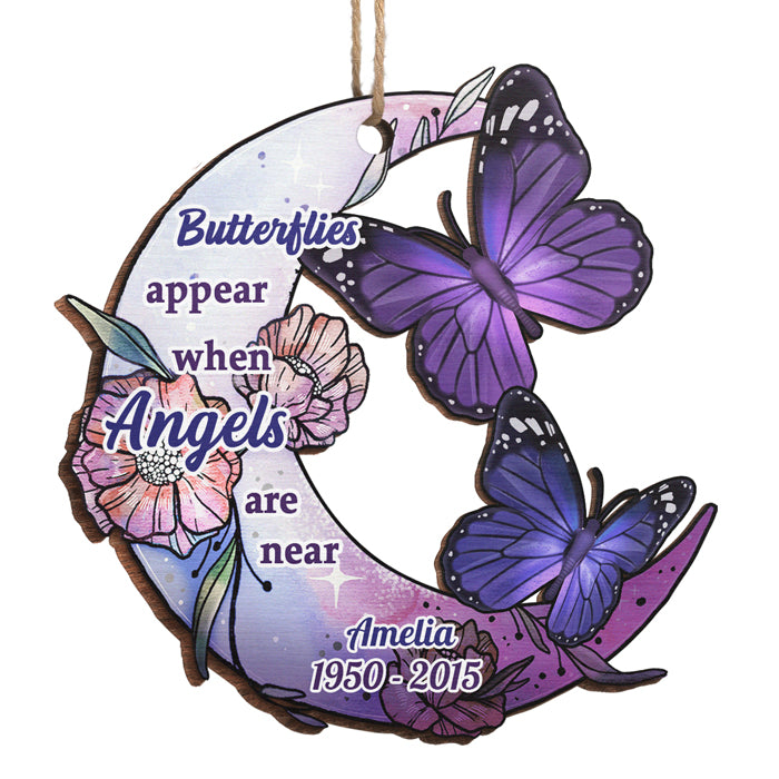 Des papillons apparaissent lorsque les anges sont proches - Décoration de Noël personnalisée en bois - Cadeau commémoratif, cadeau de condoléances, cadeau de Noël