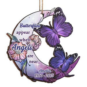 Des papillons apparaissent lorsque les anges sont proches - Décoration de Noël personnalisée en bois - Cadeau commémoratif, cadeau de condoléances, cadeau de Noël