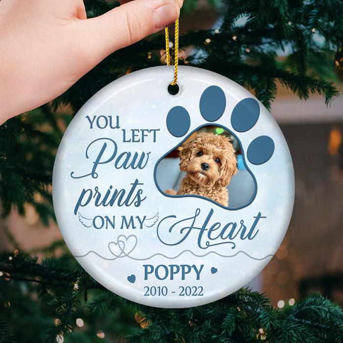 Tu as laissé des empreintes de pattes sur nos cœurs - Décoration de Noël personnalisée en céramique en forme de Benelux - Télécharger une image, un cadeau commémoratif, un cadeau de condoléances, un cadeau de Noël