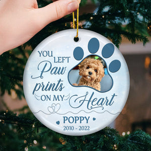 Tu as laissé des empreintes de pattes sur nos cœurs - Décoration de Noël personnalisée en céramique en forme de Benelux - Télécharger une image, un cadeau commémoratif, un cadeau de condoléances, un cadeau de Noël