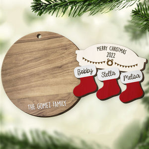 Joyeux Noël, famille heureuse ! Décoration de Noël ronde personnalisée en bois à 2 couches - Cadeau pour un membre de la famille, cadeau de Noël