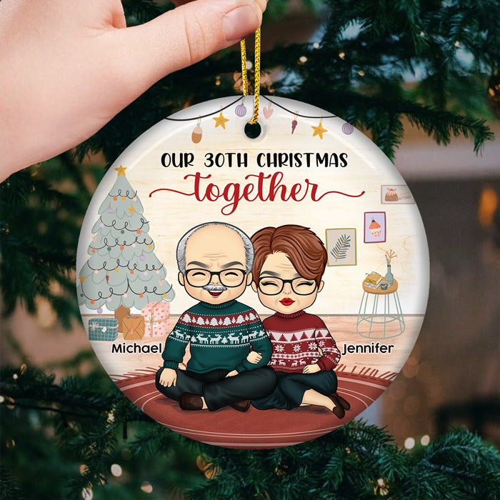 Un autre joyeux Noël ensemble - Décoration de Noël ronde personnalisée en céramique - Cadeau pour couple, mari et femme, anniversaire, fiançailles, mariage, cadeau de mariage, cadeau de Noël