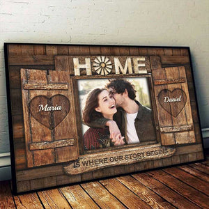 La maison est là où notre histoire commence - Télécharger une image, cadeau pour couple, mari et femme - Affiche horizontale personnalisée