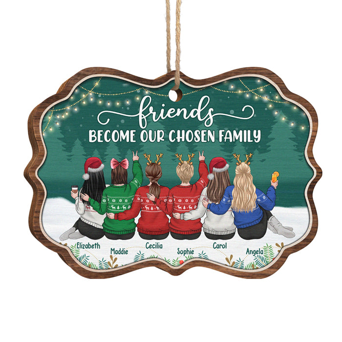 Les amis deviennent notre famille choisie - Décoration de Noël en bois personnalisée en forme de Benelux - Cadeau pour meilleure amie, meilleure amie, sœur, cadeau d'anniversaire pour meilleure amie et amie, cadeau de Noël