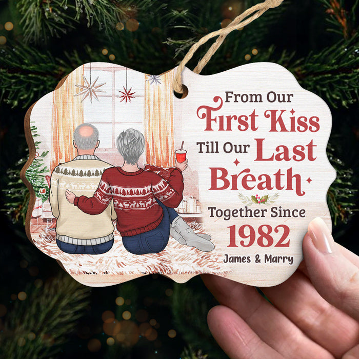 Du premier baiser au dernier souffle - Décoration de Noël en bois personnalisée en forme de Benelux - Cadeau pour couple, mari et femme, anniversaire, fiançailles, mariage, cadeau de mariage, cadeau de Noël