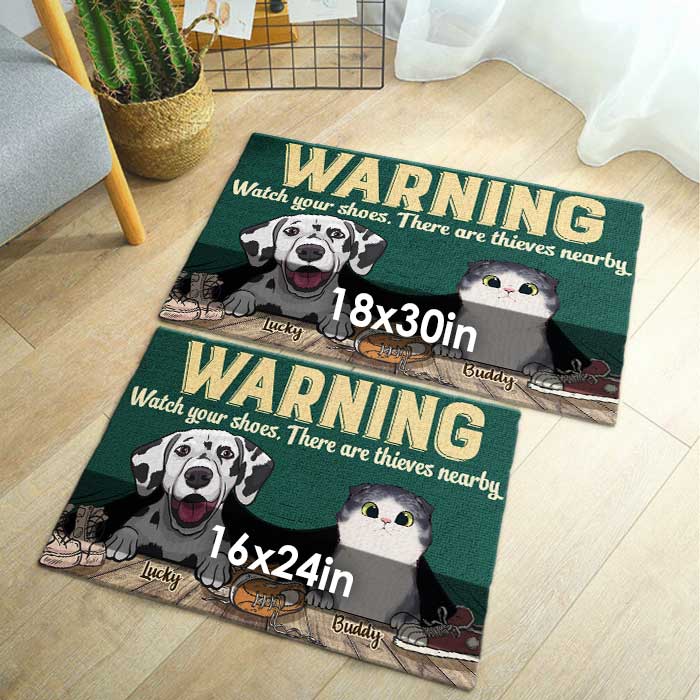 Attention aux chaussures, il y a des voleurs à proximité ! Tapis décoratif personnalisé ! Cadeau pour les amoureux des animaux, les propriétaires d'animaux, cadeau pour animaux de compagnie