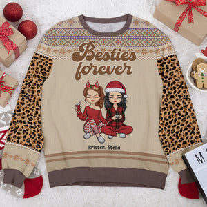 Besties Forever - Sweat-shirt personnalisé et moche - Pull unisexe en laine - Cadeau de Noël pour meilleures amies, meilleures amies, sœurs