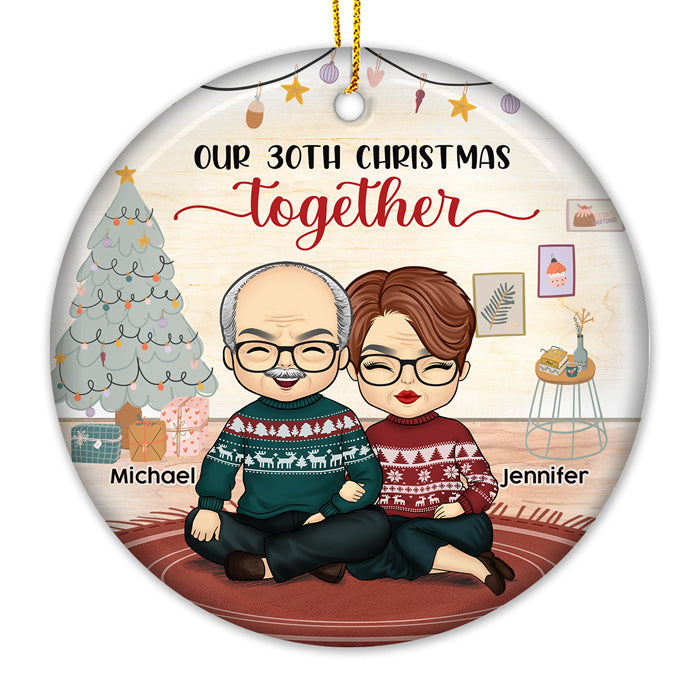 Un autre joyeux Noël ensemble - Décoration de Noël ronde personnalisée en céramique - Cadeau pour couple, mari et femme, anniversaire, fiançailles, mariage, cadeau de mariage, cadeau de Noël