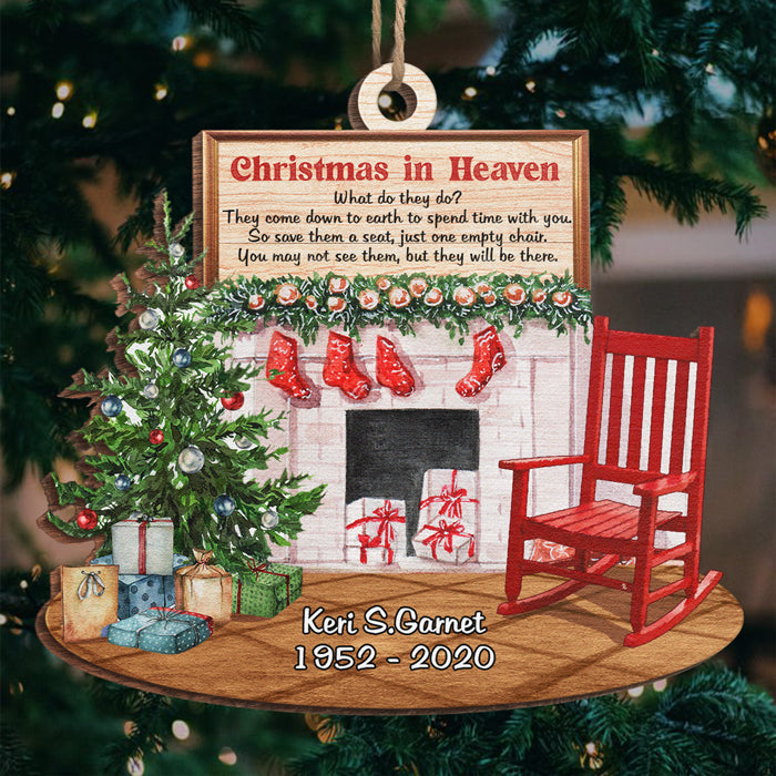 Noël au paradis - Ornement commémoratif personnalisé - Forme unique en bois - Cadeau de condoléances, cadeau de Noël pour les membres de la famille