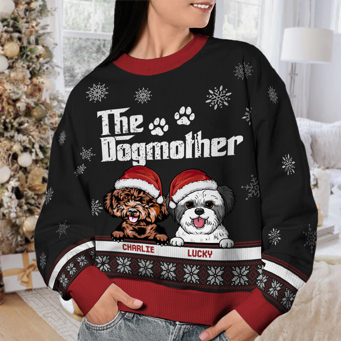 Merry Christmas The Dogfather Dogmother - Dog Personalized Custom Ugly Sweatshirt - Unisex Wool Jumper - Christmas Gift For Pet Owners, Pet Lovers