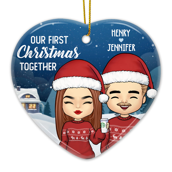 Notre premier Noël ensemble - Décoration de Noël personnalisée en céramique en forme de cœur - Cadeau pour couple, mari et femme, anniversaire, fiançailles, mariage, cadeau de mariage, cadeau de Noël
