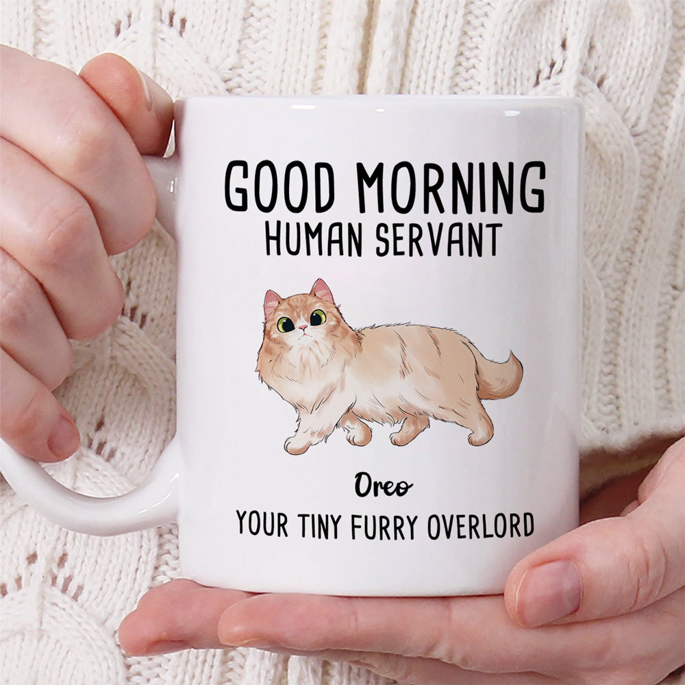 Bonjour, serviteur humain - Tasse personnalisée pour chat - Cadeau pour les propriétaires et les amoureux des animaux