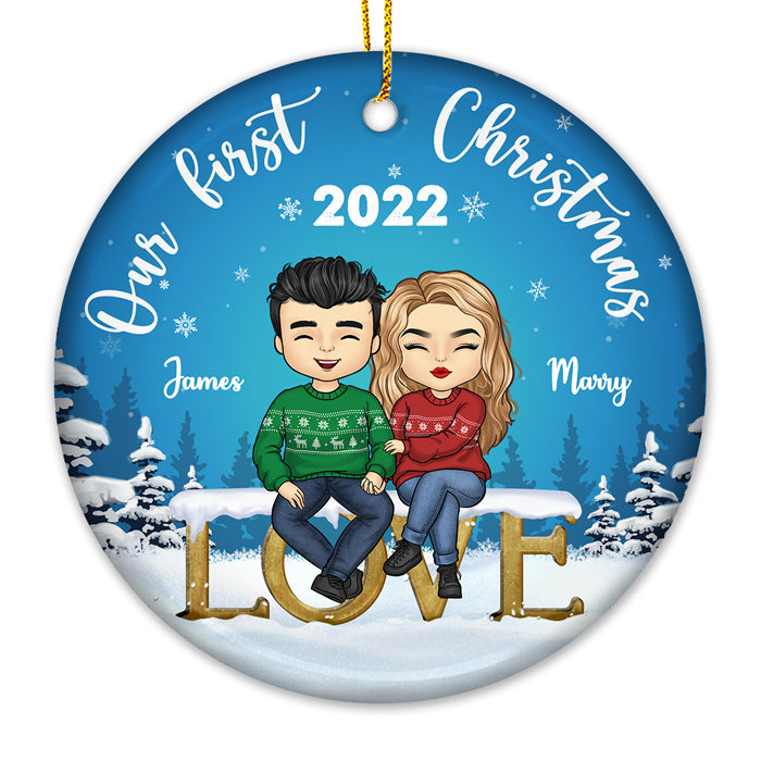 Notre premier Noël ensemble - Décoration de Noël ronde personnalisée en céramique - Cadeau pour couple, mari et femme, anniversaire, fiançailles, mariage, cadeau de mariage, cadeau de Noël