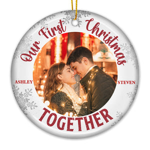 Our First Christmas Together - Personalized Custom Round Shaped Ceramic Photo Christmas Ornament - Upload Image, Gift For Couple, Husband Wife, Anniversary, Engagement, Wedding, Marriage Gift, Christmas Gift