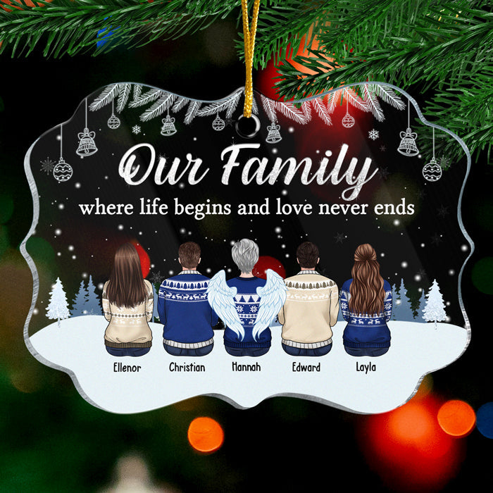 Notre famille, là où la vie commence et où l'amour ne finit jamais - Décoration de Noël personnalisée en acrylique en forme de Benelux - Cadeau pour les membres de la famille, cadeau de Noël