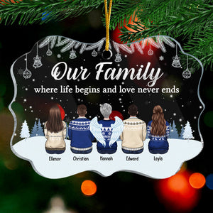 Notre famille, là où la vie commence et où l'amour ne finit jamais - Décoration de Noël personnalisée en acrylique en forme de Benelux - Cadeau pour les membres de la famille, cadeau de Noël