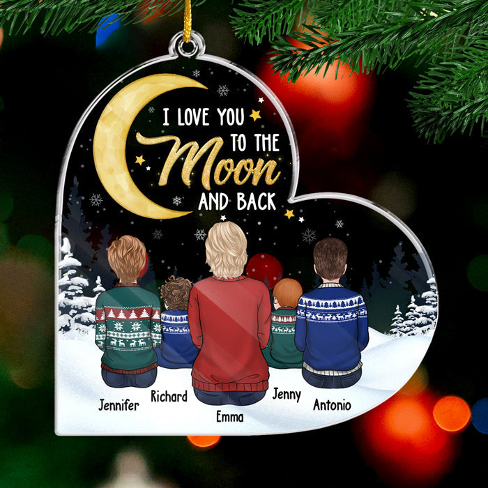 Je t'aime jusqu'à la lune et retour - Décoration de Noël personnalisée en acrylique en forme de cœur - Cadeau pour grand-mère, grands-parents, cadeau de Noël