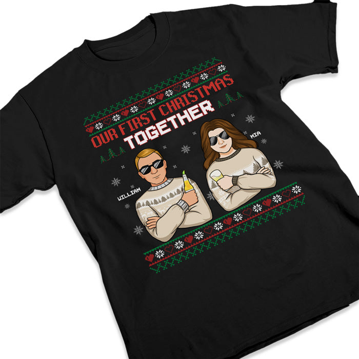 Notre premier Noël ensemble - T-shirt, sweat à capuche et sweat-shirt unisexe personnalisé pour couple - Cadeau de Noël pour mari et femme, anniversaire