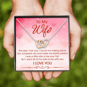 To My The Day I Met You I Found My Missing Piece - Gift For Couples, Husband Wife, Personalized Interlocking Hearts Necklace.