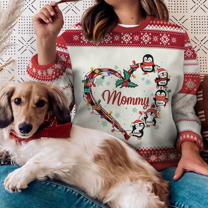 Les petits pingouins de grand-mère - Sweat-shirt de Noël unisexe personnalisé et moche, sweat-shirt en laine, sweat-shirt imprimé intégral - Cadeau pour grand-mère, grands-parents, cadeau de Noël