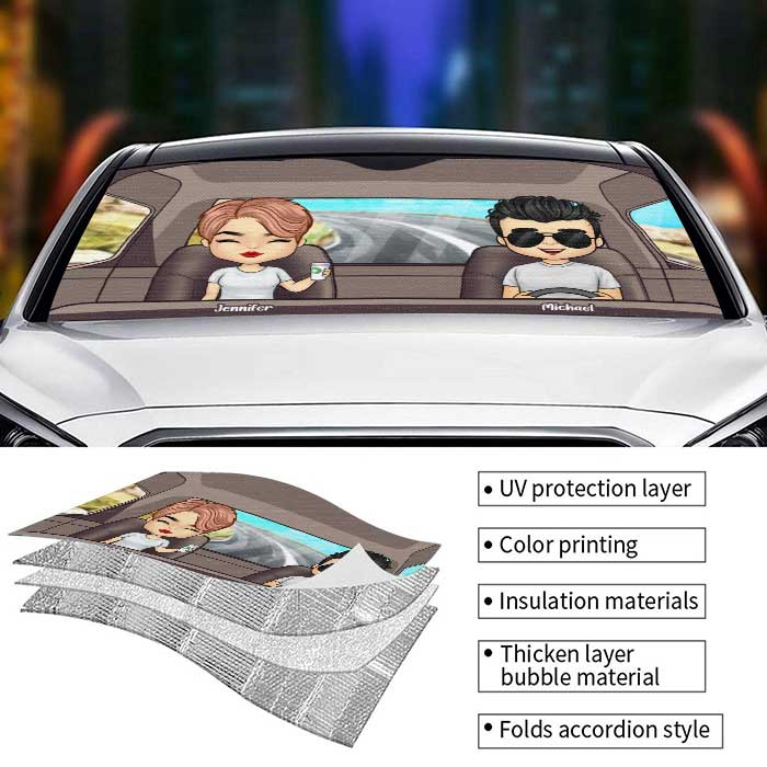 Couple au volant - Pare-soleil personnalisé pour voiture - Cadeau pour couple, mari et femme