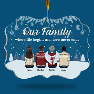 Notre famille, là où la vie commence et où l'amour ne finit jamais - Décoration de Noël personnalisée en acrylique en forme de Benelux - Cadeau pour les membres de la famille, cadeau de Noël