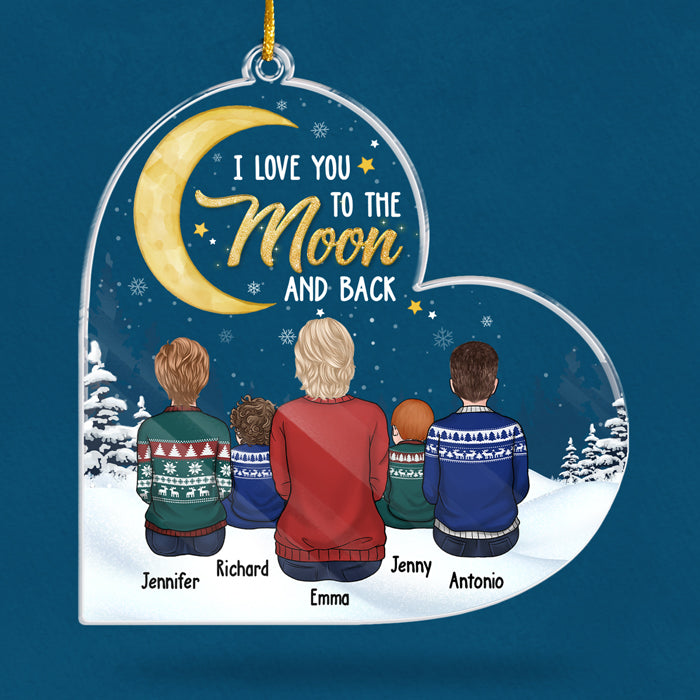 Je t'aime jusqu'à la lune et retour - Décoration de Noël personnalisée en acrylique en forme de cœur - Cadeau pour grand-mère, grands-parents, cadeau de Noël