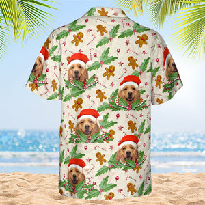Motif canne à sucre et pain d'épices - T-shirt hawaïen unisexe personnalisé pour chien et chat - Télécharger une image, visage de chien, visage de chat - Cadeau vacances d'été, cadeau pour propriétaires d'animaux et amoureux des animaux