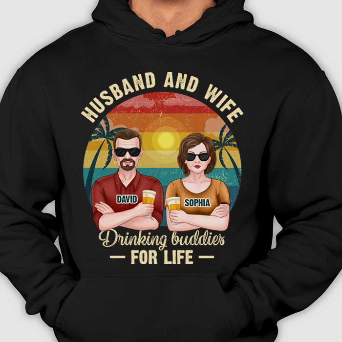 Mari et femme, amis de beuverie pour la vie - Cadeau pour couple, mari et femme - T-shirt et sweat à capuche personnalisés