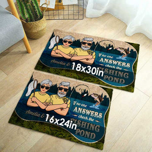 Si personne ne répond, vérifiez l'étang de pêche - Tapis décoratif personnalisé - Cadeau pour couples de pêcheurs, mari et femme