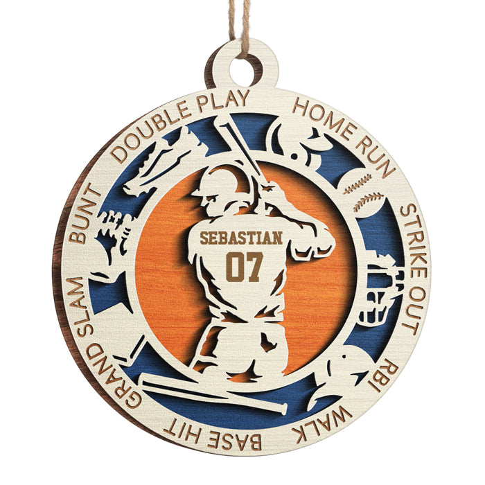 Série Sport Baseball - Ornement personnalisé sportif - Forme ronde en bois - Cadeau de Noël pour les amateurs de sport et les joueurs