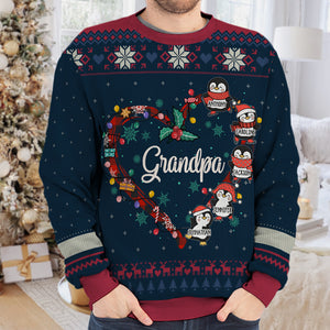 Noël des petits pingouins de grand-mère - Sweat-shirt moche personnalisé pour la famille - Pull en laine unisexe - Cadeau de Noël pour grand-mère et grands-parents