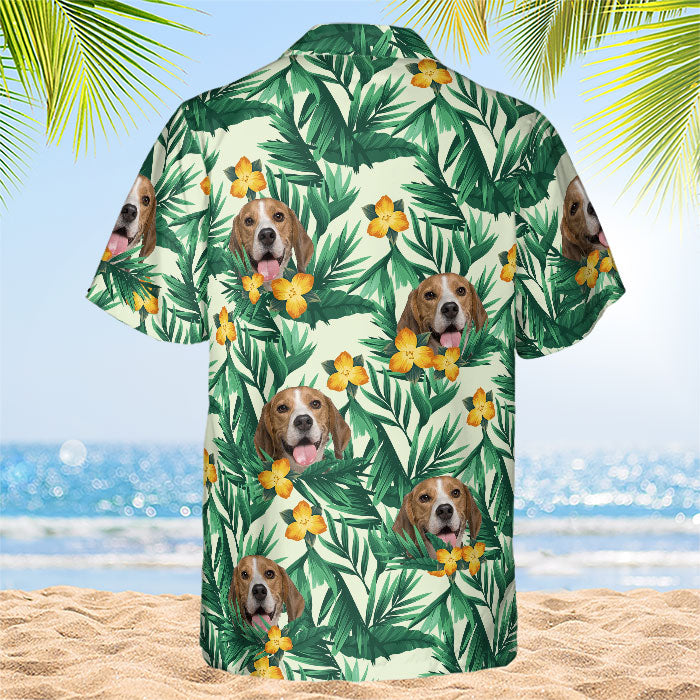 Motif de fleurs et feuilles tropicales colorées - T-shirt hawaïen unisexe personnalisé pour chien et chat - Télécharger une image, visage de chien, visage de chat - Cadeau vacances d'été, cadeau pour propriétaires d'animaux, amoureux des animaux