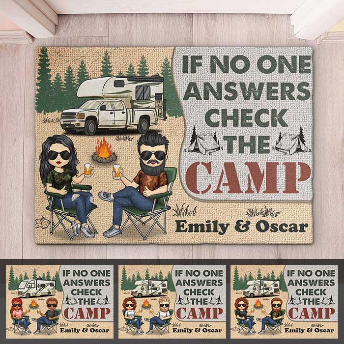 Si personne ne répond, vérifiez le camp ! Tapis décoratif personnalisé ! Cadeau pour couple, cadeau pour les amoureux du camping
