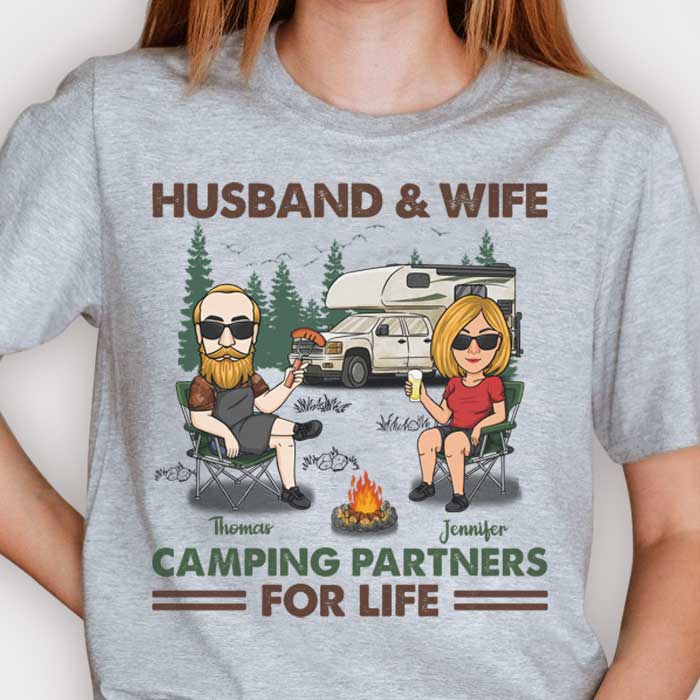 Partenaires de camping pour la vie - T-shirt et sweat à capuche unisexe personnalisé - Cadeau pour couples, cadeau pour les amoureux du camping
