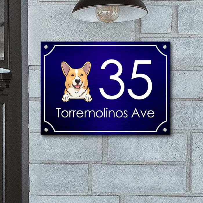 Dog Peeking House Number - Personalized Metal Sign.