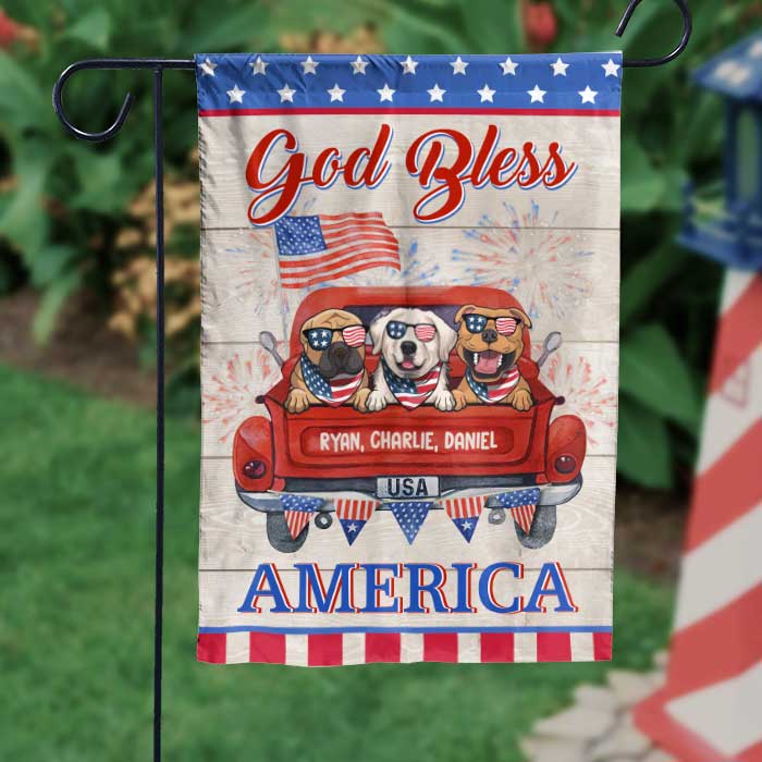 God Bless America - 4th Of July Decoration - Personalized Dog Flag.