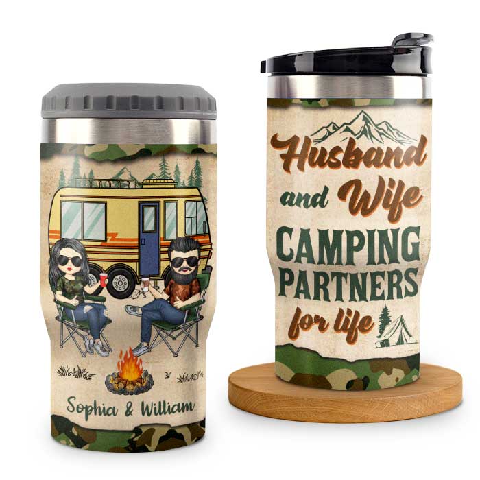 Making Memories One Campsite - Personalized Can Cooler - Gift For Couples, Gift For Camping Lovers