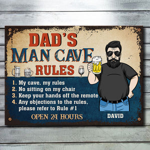 Règles de la caverne de papa - Cadeau pour papa, grand-père - Plaque en métal personnalisée