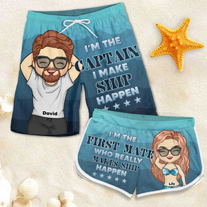 Je suis le capitaine et je suis le premier compagnon - Short de plage personnalisé pour couple - Cadeau pour couples, mari et femme