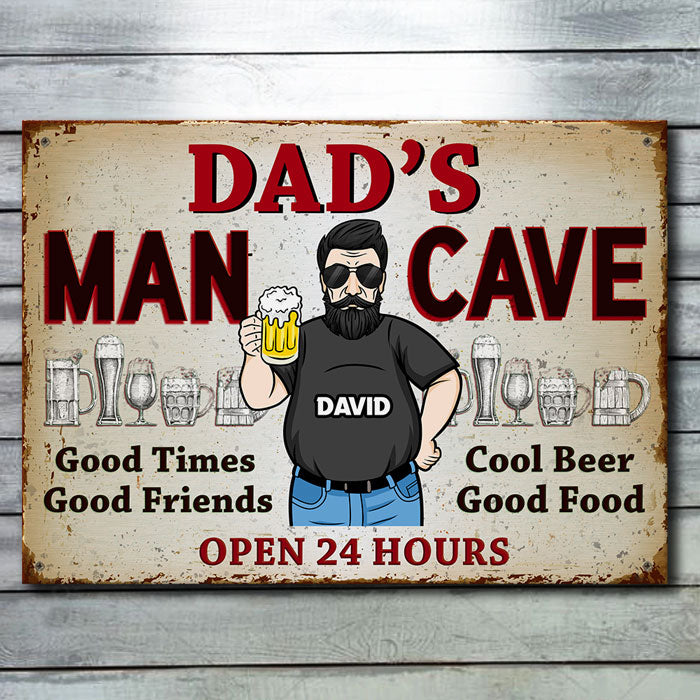 La caverne de papa, bons moments, bons amis - Cadeau pour papa, grand-père - Plaque en métal personnalisée