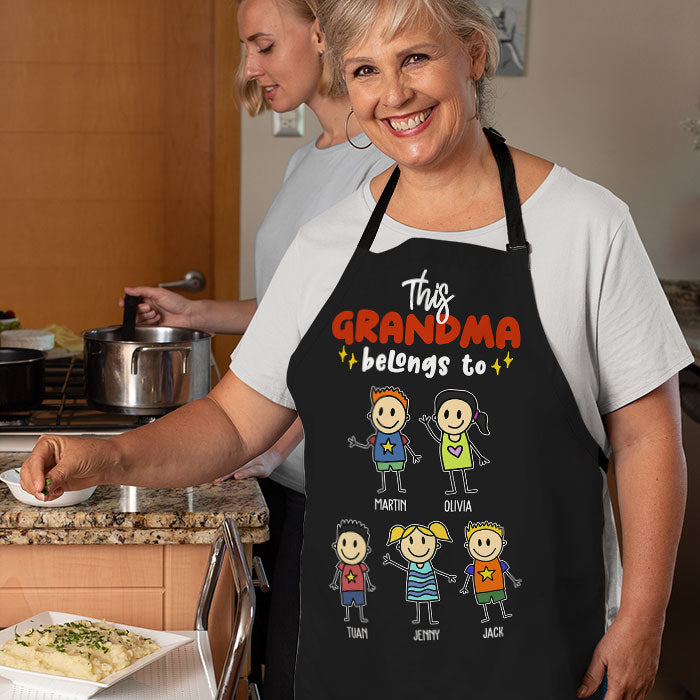 Cette grand-mère appartient à ses petits-enfants - Cadeau pour maman, cadeau pour grand-mère - Tablier personnalisé 