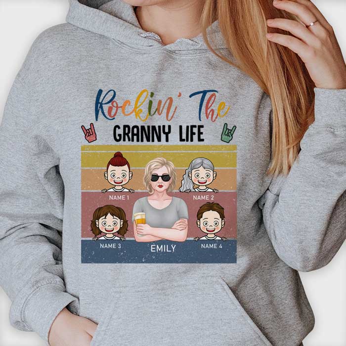 Rockin' Living The Grandma Life - Cadeau pour grand-mère, t-shirt unisexe personnalisé, sweat à capuche
