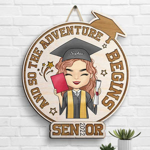 L'aventure commence - Panneau en bois personnalisé - Cadeau de fin d'études