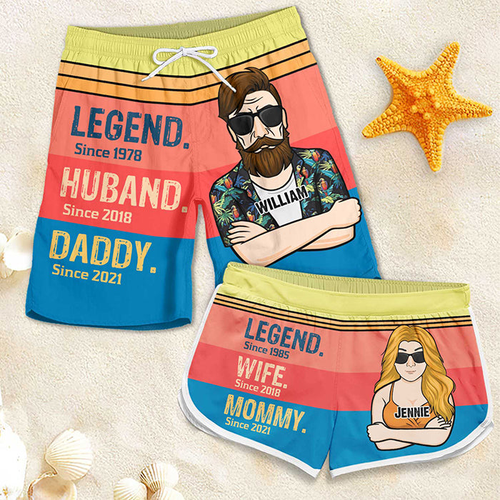 Short de plage personnalisé pour couple - Cadeau pour mari, femme, papa, maman